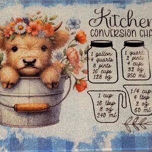 Floral Cow Kitchen Glass Cutting Board Conversion Chart 11x8 Printed By Me!
